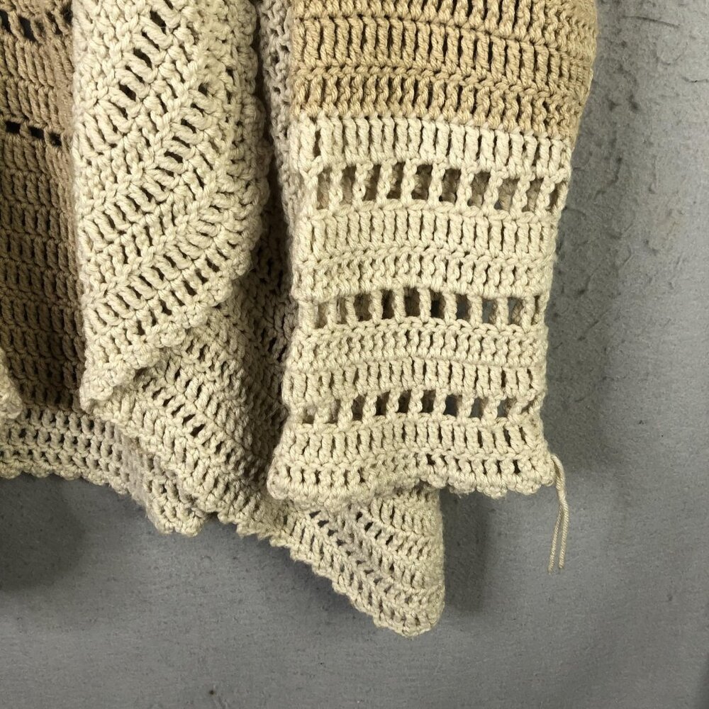 Crochet Cardigan Sweater Womens Handmade Beige Grannycore Boho Hippie Retro 70s - Picture 8 of 15